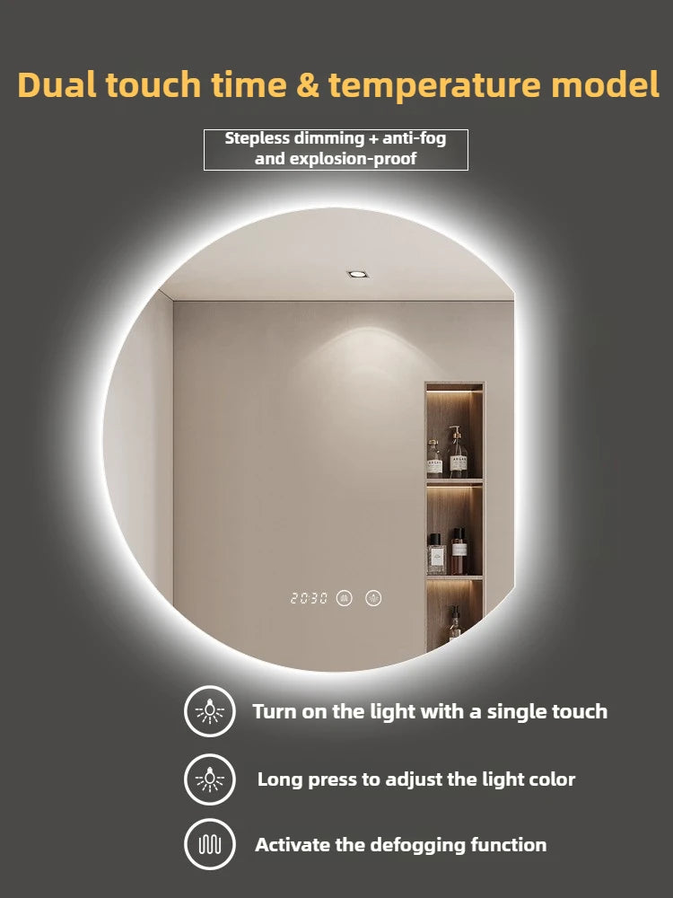 Horizon Sliced Round Frameless Compact Vanity Mirror - product detail view 7 by LUMEVORO