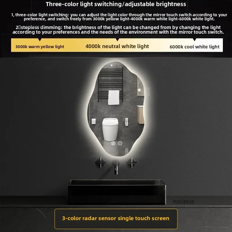 Aura Irregular LED Smart Bathroom Mirror with Defogger - product detail view 24 by LUMEVORO