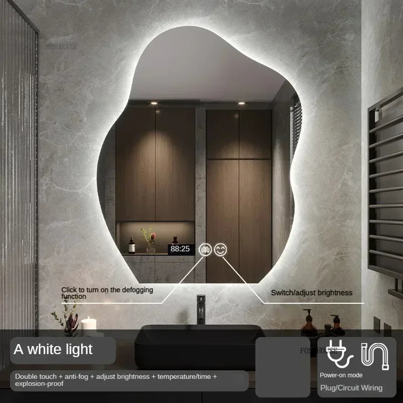 Pebble Irregular Backlit LED Smart Mirror - product detail view 8 by LUMEVORO