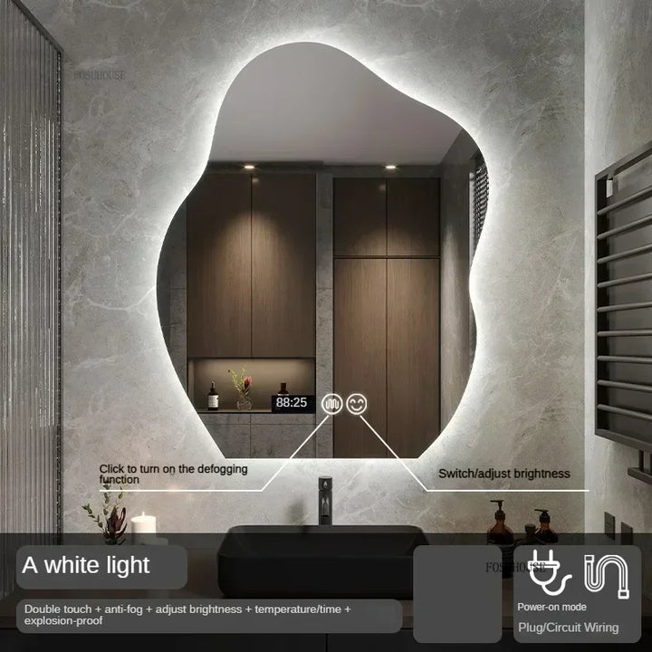 Pebble Irregular Backlit LED Smart Mirror - product detail view 8 by LUMEVORO