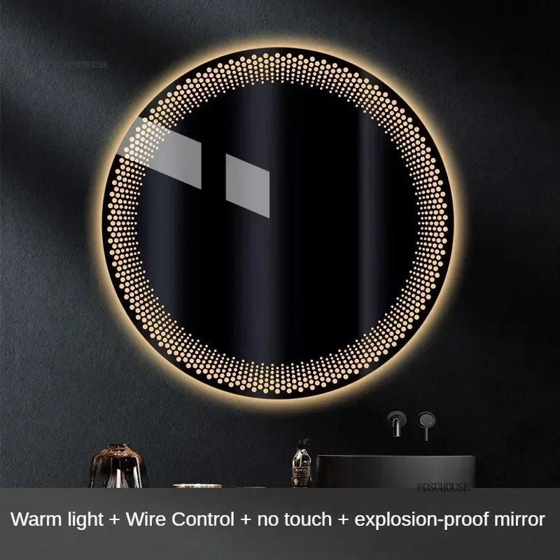 Aura Frosted Rim Frameless Round Wall Mirror - product detail view 11 by LUMEVORO