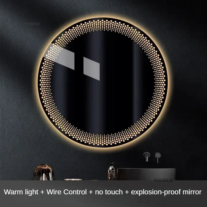 Aura Frosted Rim Frameless Round Wall Mirror - product detail view 11 by LUMEVORO