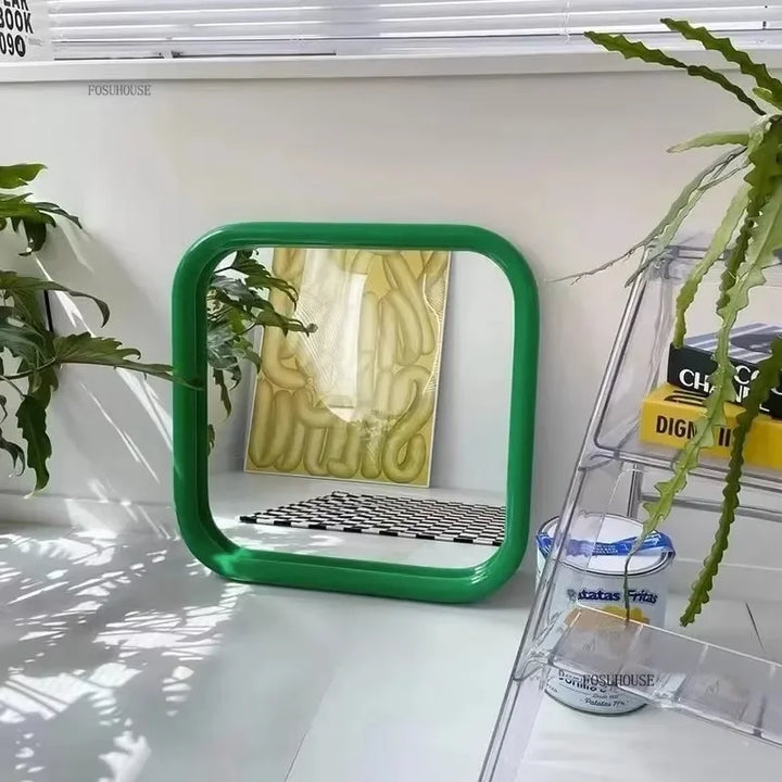 Chrome Liquid Square Rounded Retro Wall Mirror - product detail view 3 by LUMEVORO
