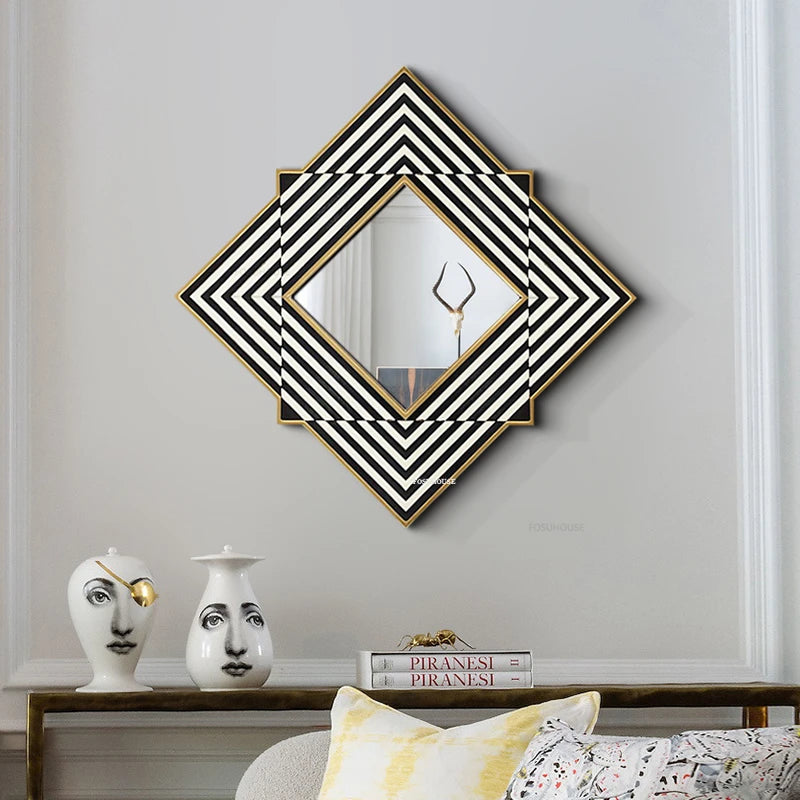 Deco Diamond Black &amp; White Geometric Wall Mirror - product detail view 4 by LUMEVORO