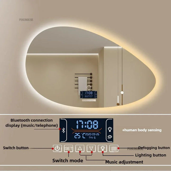 Pure Panoramic Frameless Pill-Shaped Wall Mirror with Polished Edges - product detail view 16 by LUMEVORO