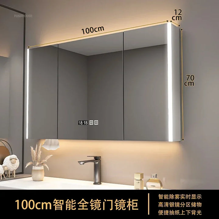 Timber Tech Fully-Enclosed Wood Mirrored Cabinet with Dual Vertical LED - product detail view 31 by LUMEVORO