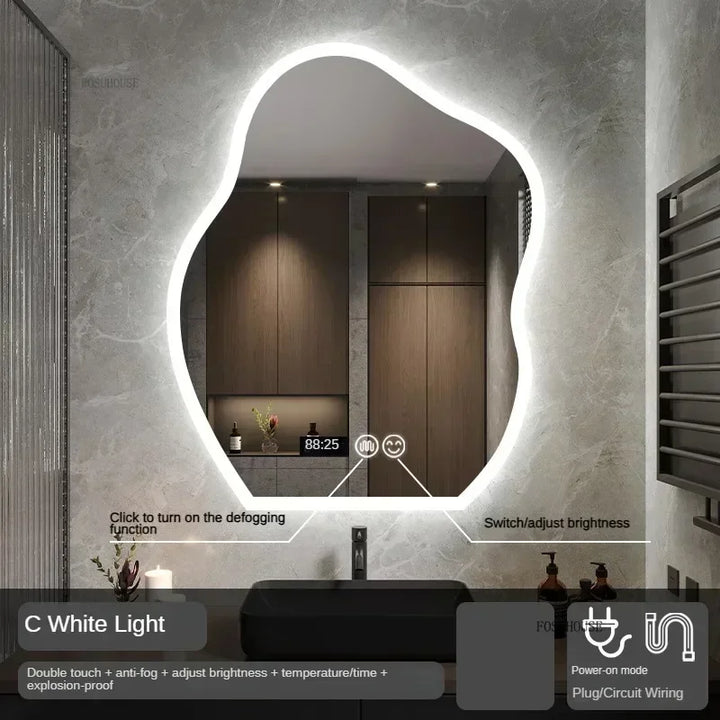 Pebble Irregular Backlit LED Smart Mirror - product detail view 20 by LUMEVORO