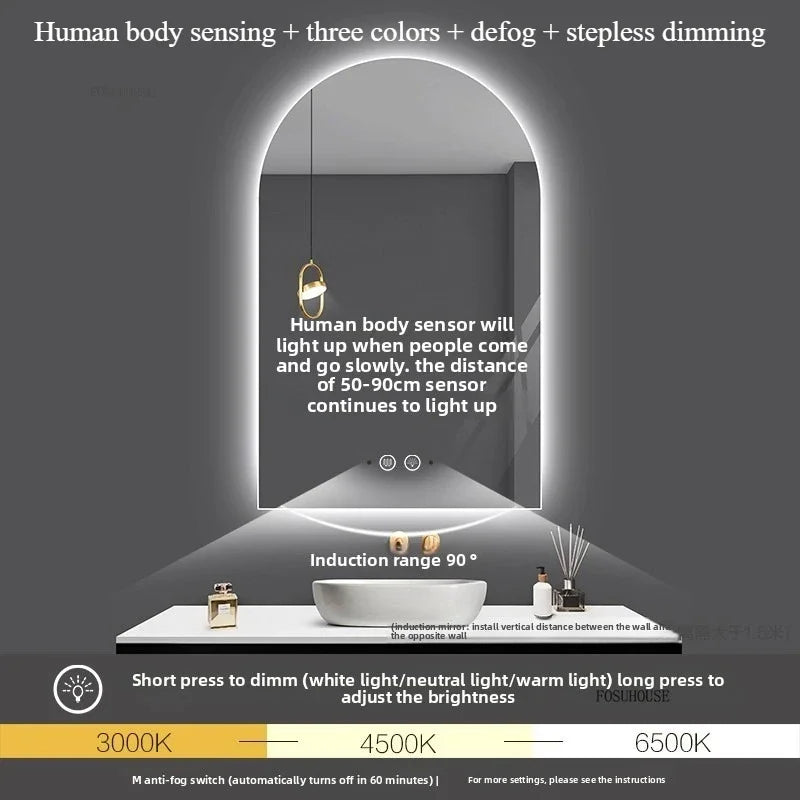 Pure Arch Frameless Polished Edge Wall Mirror - product detail view 21 by LUMEVORO