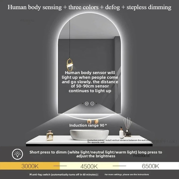 Pure Arch Frameless Polished Edge Wall Mirror - product detail view 21 by LUMEVORO