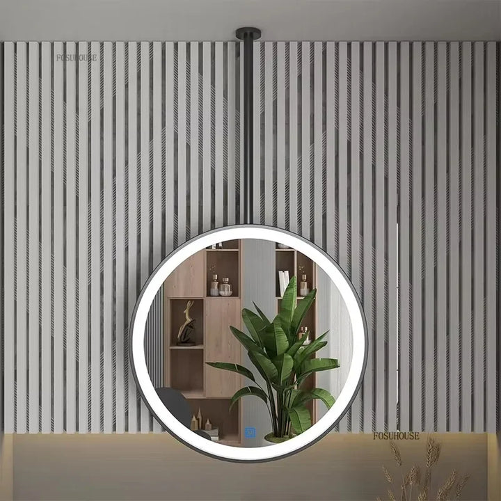 Halo Suspended Round Metal Hanging Mirror - product detail view 4 by LUMEVORO