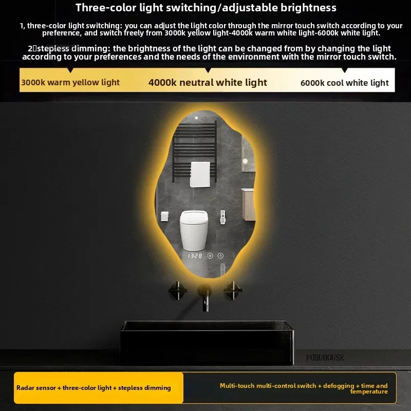 Aura Irregular LED Smart Bathroom Mirror with Defogger - product detail view 15 by LUMEVORO