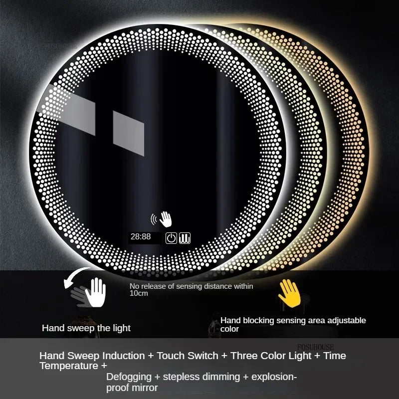 Aura Frosted Rim Frameless Round Wall Mirror - product detail view 21 by LUMEVORO