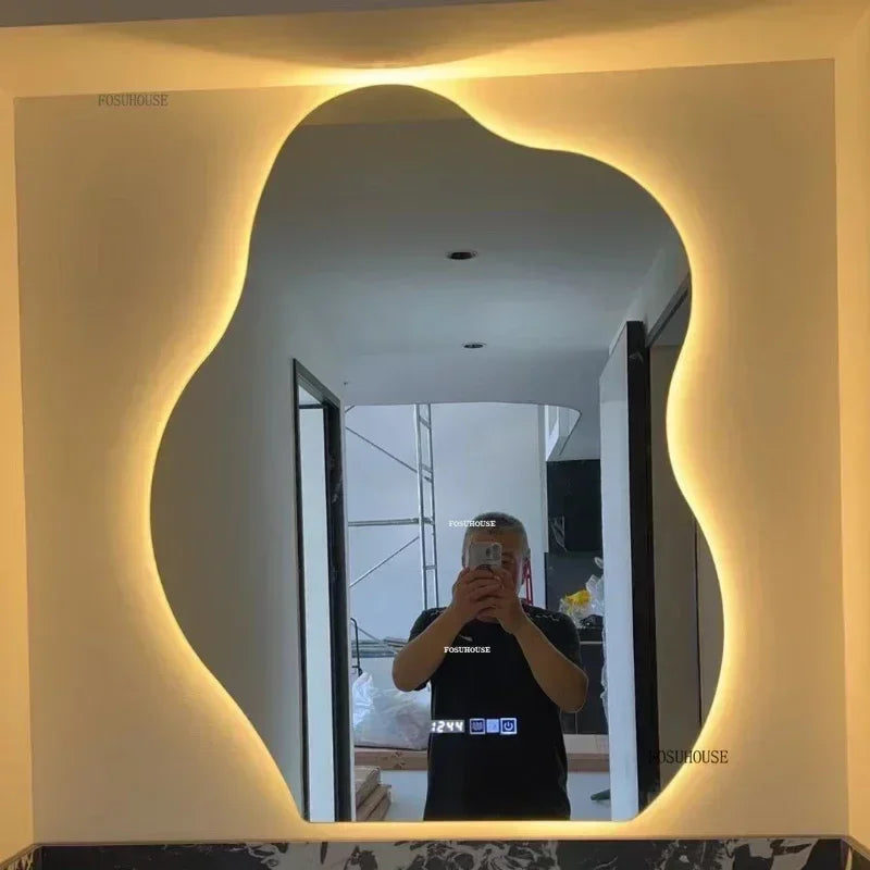 Pebble Irregular Backlit LED Smart Mirror - product detail view 4 by LUMEVORO