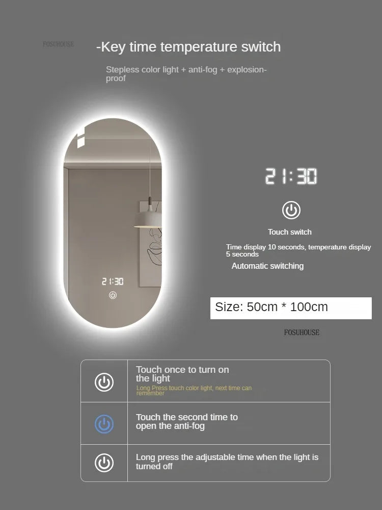 Horizon Capsule Backlit LED Smart Mirror with Digital Clock - product detail view 13 by LUMEVORO