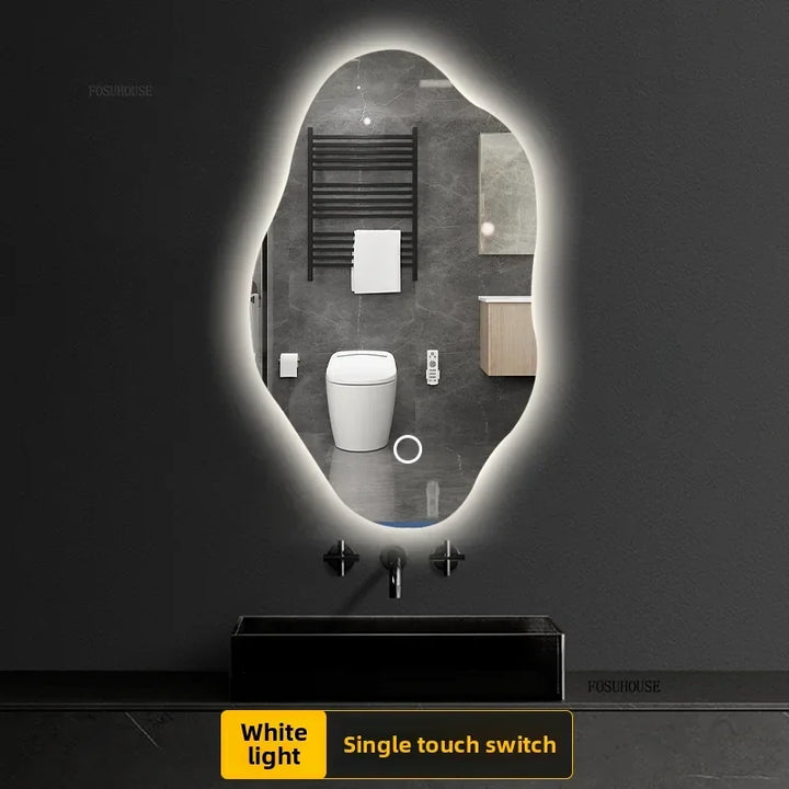 Aura Irregular LED Smart Bathroom Mirror with Defogger - product detail view 8 by LUMEVORO