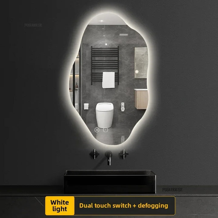 Aura Irregular LED Smart Bathroom Mirror with Defogger - product detail view 7 by LUMEVORO