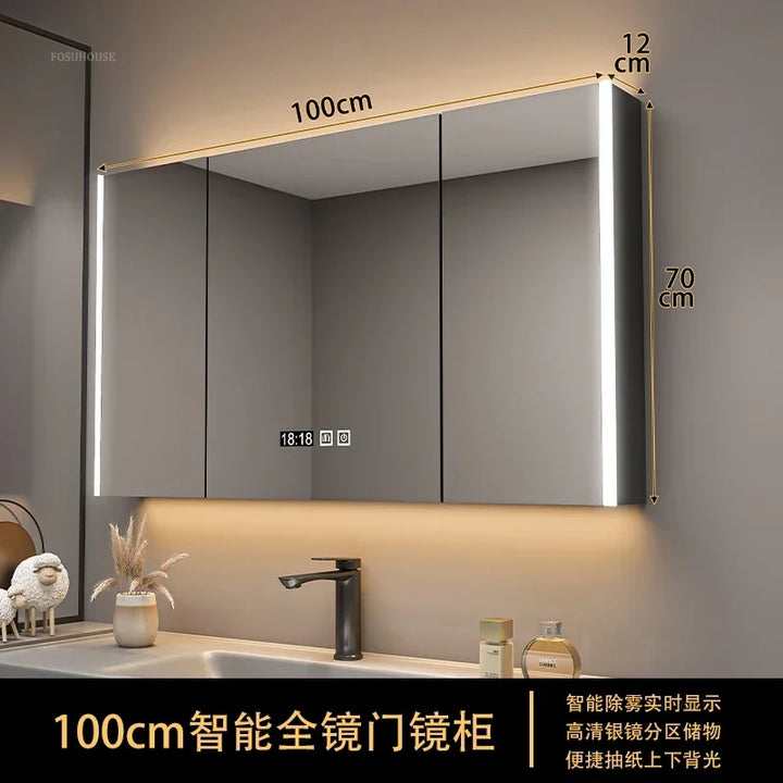 Timber Tech Fully-Enclosed Wood Mirrored Cabinet with Dual Vertical LED - product detail view 35 by LUMEVORO