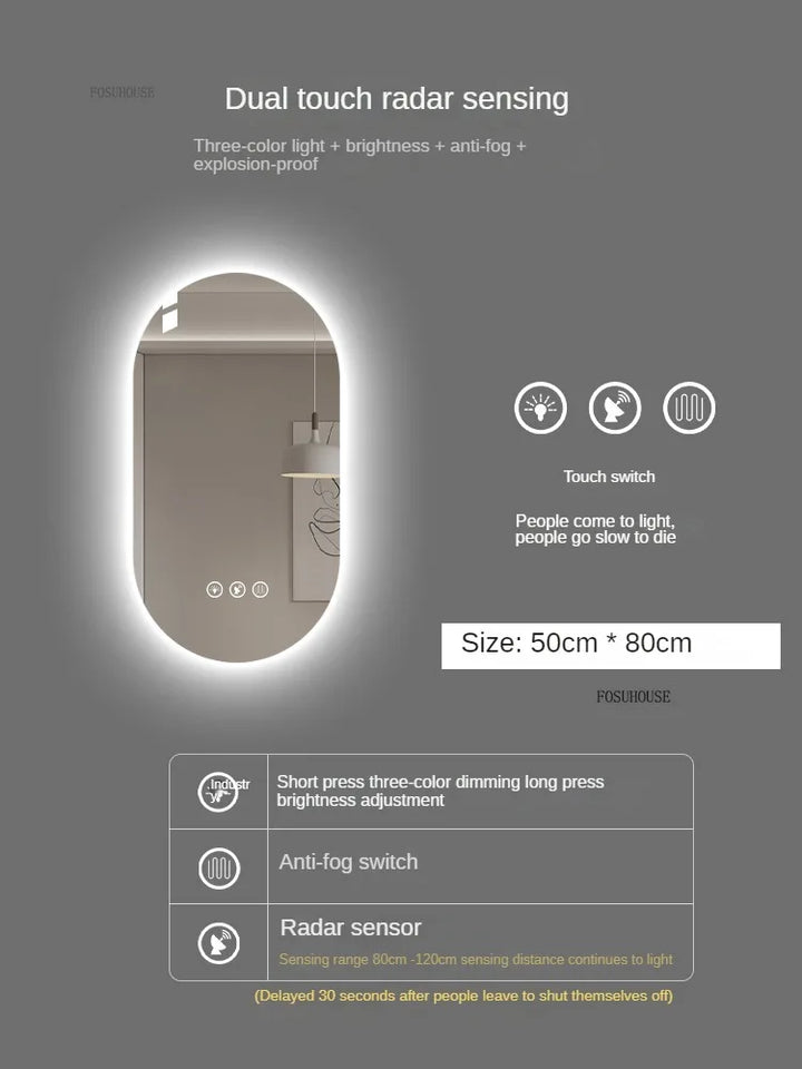 Horizon Capsule Backlit LED Smart Mirror with Digital Clock - product detail view 9 by LUMEVORO