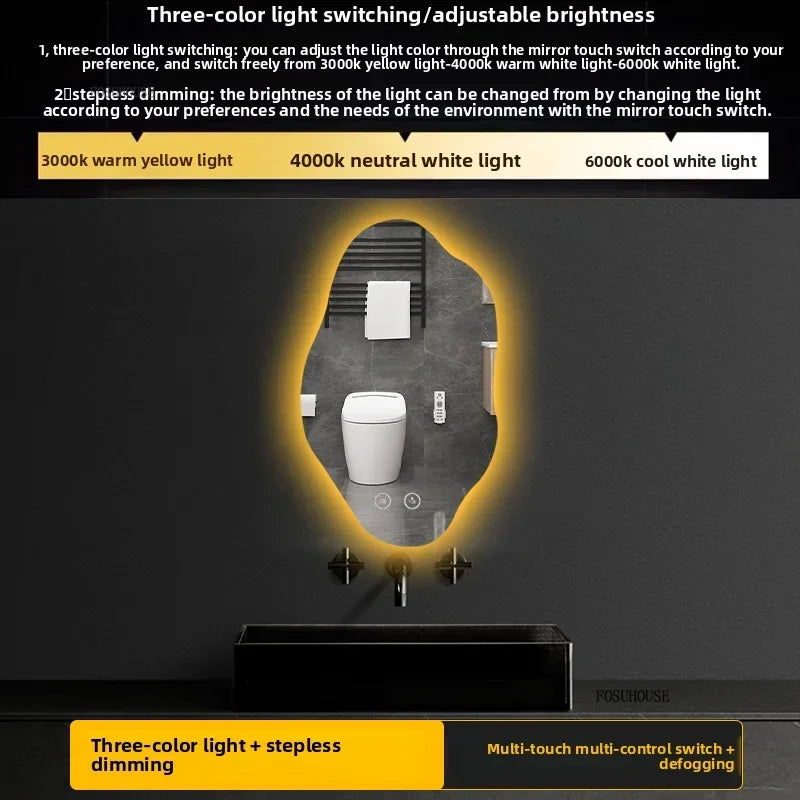 Aura Irregular LED Smart Bathroom Mirror with Defogger - product detail view 20 by LUMEVORO