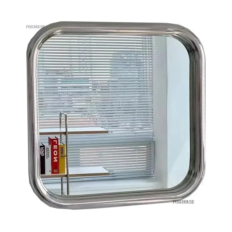 Chrome Liquid Square Rounded Retro Wall Mirror - product detail view 6 by LUMEVORO