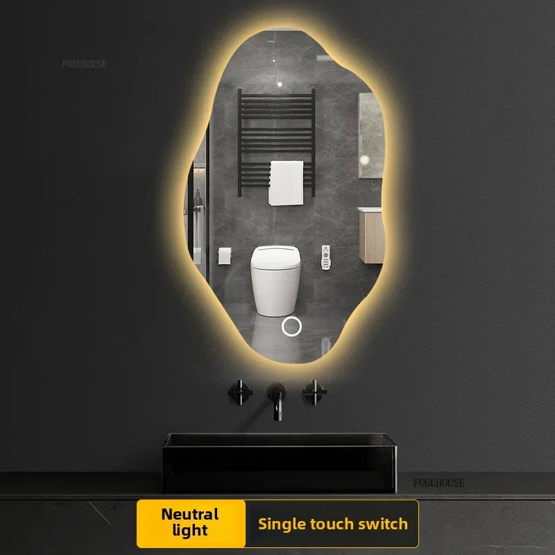 Aura Irregular LED Smart Bathroom Mirror with Defogger - product detail view 30 by LUMEVORO
