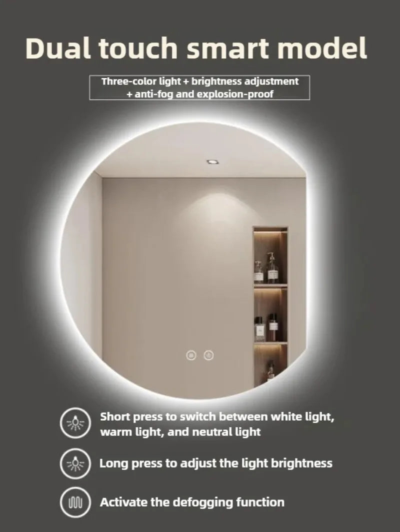 Horizon Sliced Round Frameless Compact Vanity Mirror - product detail view 8 by LUMEVORO