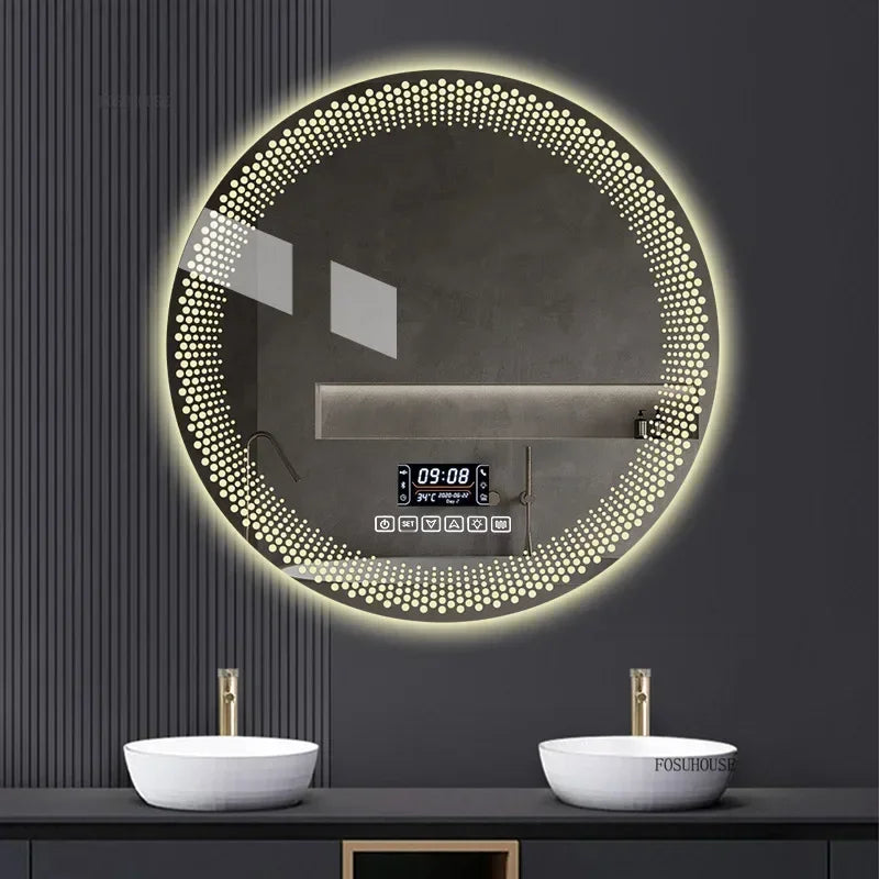 Aura Frosted Rim Frameless Round Wall Mirror - product detail view 2 by LUMEVORO