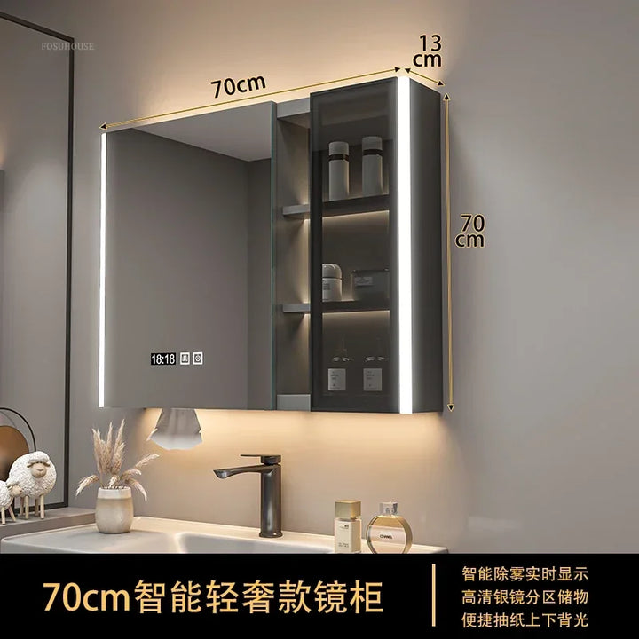 Timber Tech Fully-Enclosed Wood Mirrored Cabinet with Dual Vertical LED - product detail view 12 by LUMEVORO