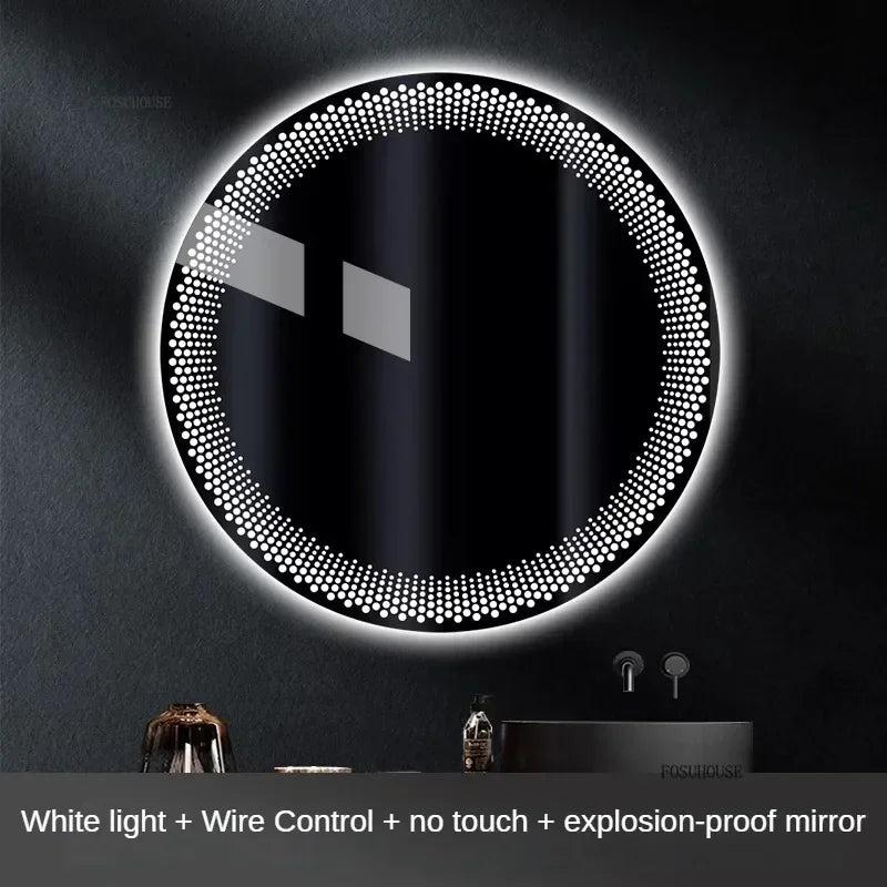 Aura Frosted Rim Frameless Round Wall Mirror - product detail view 13 by LUMEVORO