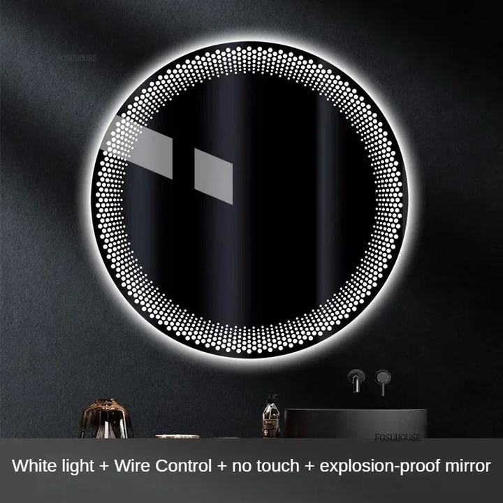 Aura Frosted Rim Frameless Round Wall Mirror - product detail view 13 by LUMEVORO