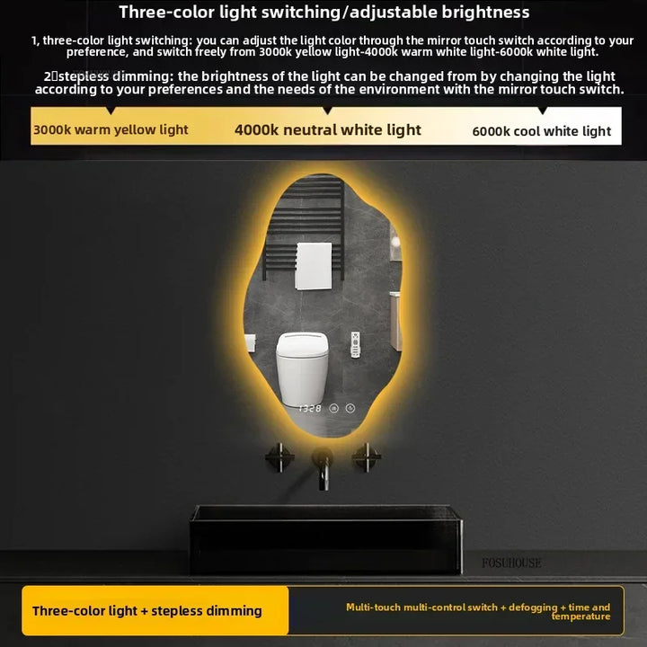 Aura Irregular LED Smart Bathroom Mirror with Defogger - product detail view 25 by LUMEVORO