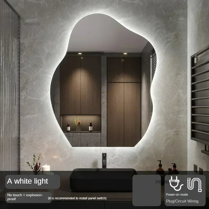 Pebble Irregular Backlit LED Smart Mirror - product detail view 11 by LUMEVORO