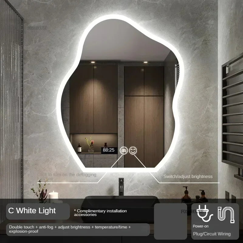 Pebble Irregular Backlit LED Smart Mirror - product detail view 12 by LUMEVORO