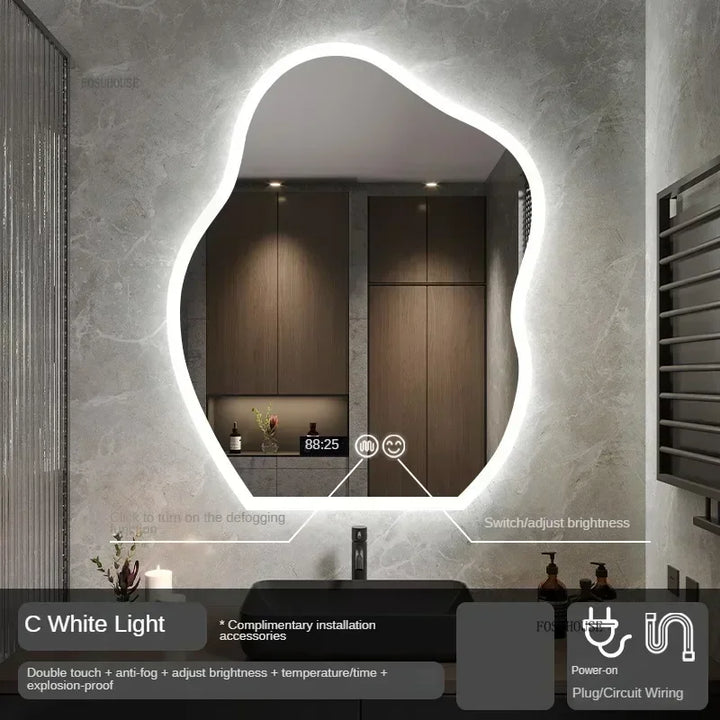 Pebble Irregular Backlit LED Smart Mirror - product detail view 12 by LUMEVORO