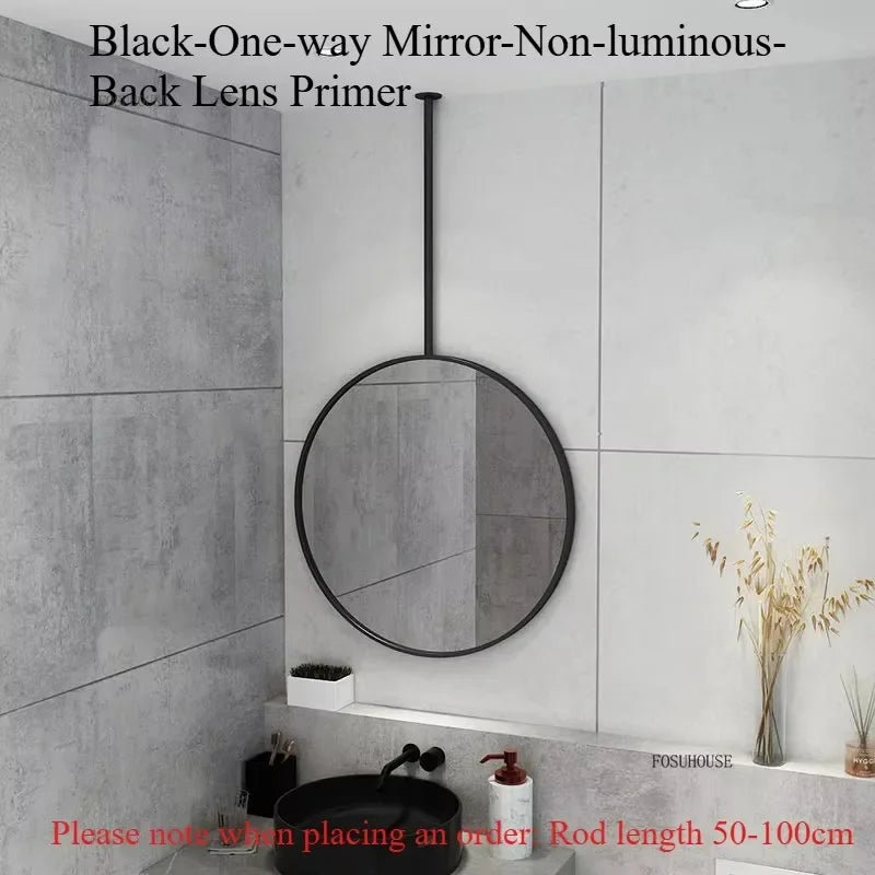 Halo Suspended Round Metal Hanging Mirror - product detail view 6 by LUMEVORO