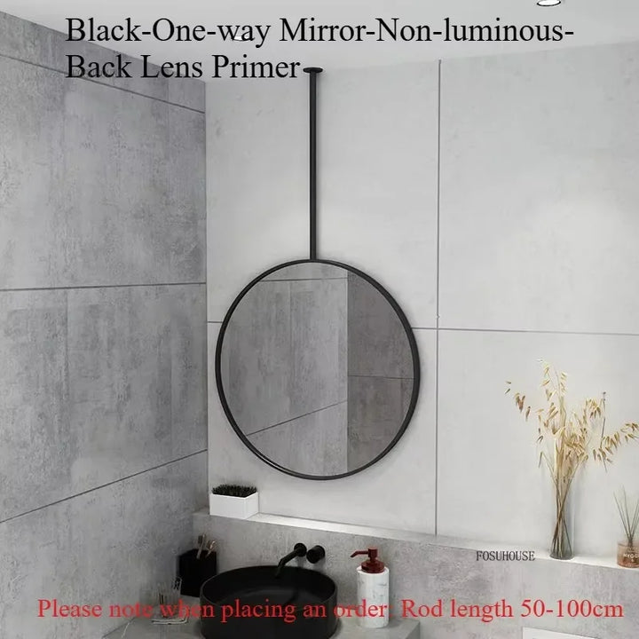 Halo Suspended Round Metal Hanging Mirror - product detail view 6 by LUMEVORO