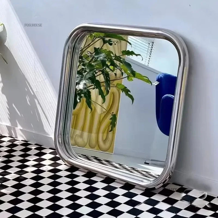 Chrome Liquid Square Rounded Retro Wall Mirror - product detail view 2 by LUMEVORO