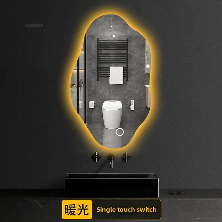 Aura Irregular LED Smart Bathroom Mirror with Defogger - product detail view 26 by LUMEVORO