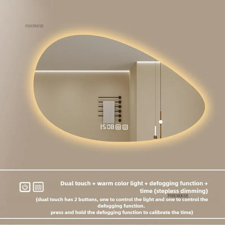 Pure Panoramic Frameless Pill-Shaped Wall Mirror with Polished Edges - product detail view 10 by LUMEVORO