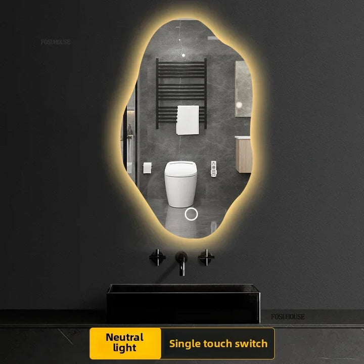Aura Irregular LED Smart Bathroom Mirror with Defogger - product detail view 19 by LUMEVORO