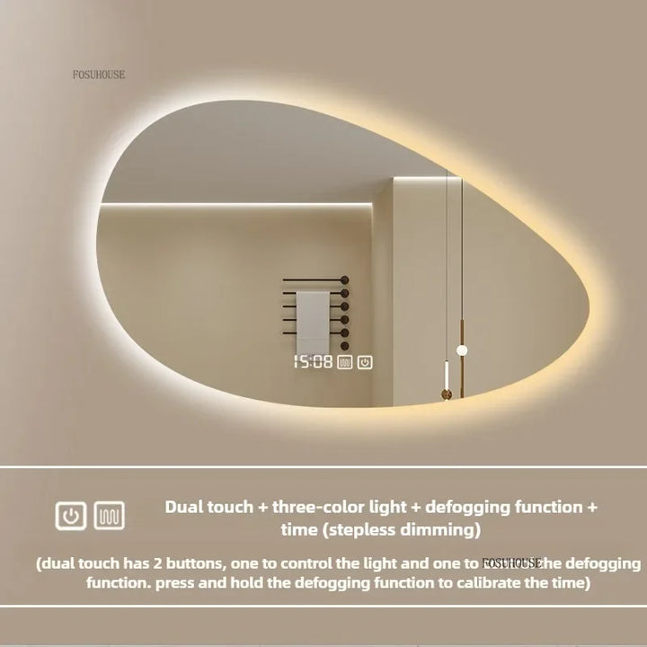Pure Panoramic Frameless Pill-Shaped Wall Mirror with Polished Edges - product detail view 7 by LUMEVORO