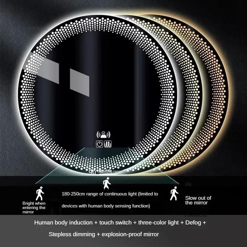 Aura Frosted Rim Frameless Round Wall Mirror - product detail view 18 by LUMEVORO