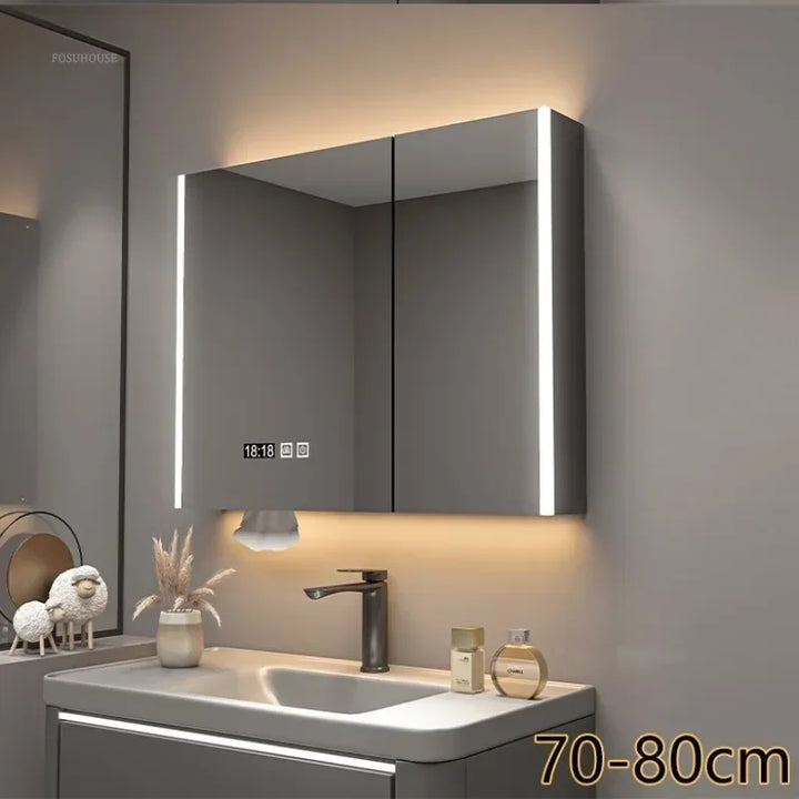 Timber Tech Fully-Enclosed Wood Mirrored Cabinet with Dual Vertical LED - product detail view 2 by LUMEVORO