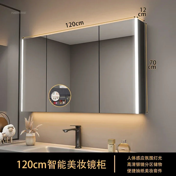 Timber Tech Fully-Enclosed Wood Mirrored Cabinet with Dual Vertical LED - product detail view 41 by LUMEVORO