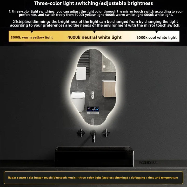 Aura Irregular LED Smart Bathroom Mirror with Defogger - product detail view 29 by LUMEVORO