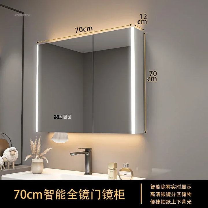 Timber Tech Fully-Enclosed Wood Mirrored Cabinet with Dual Vertical LED - product detail view 19 by LUMEVORO