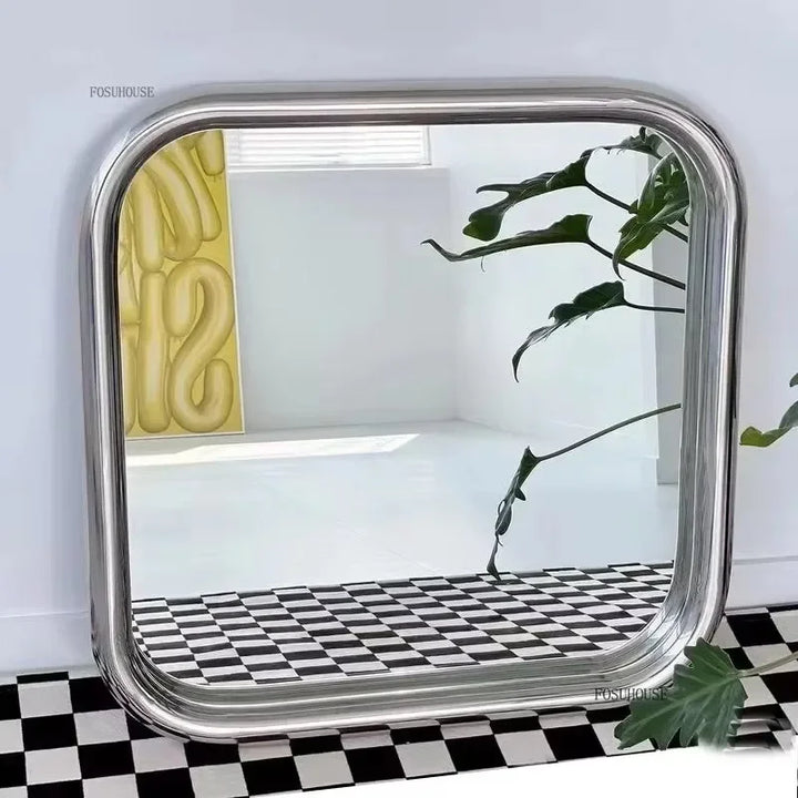 Chrome Liquid Square Rounded Retro Wall Mirror - product detail view 12 by LUMEVORO