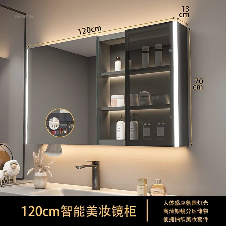 Timber Tech Fully-Enclosed Wood Mirrored Cabinet with Dual Vertical LED - product detail view 13 by LUMEVORO