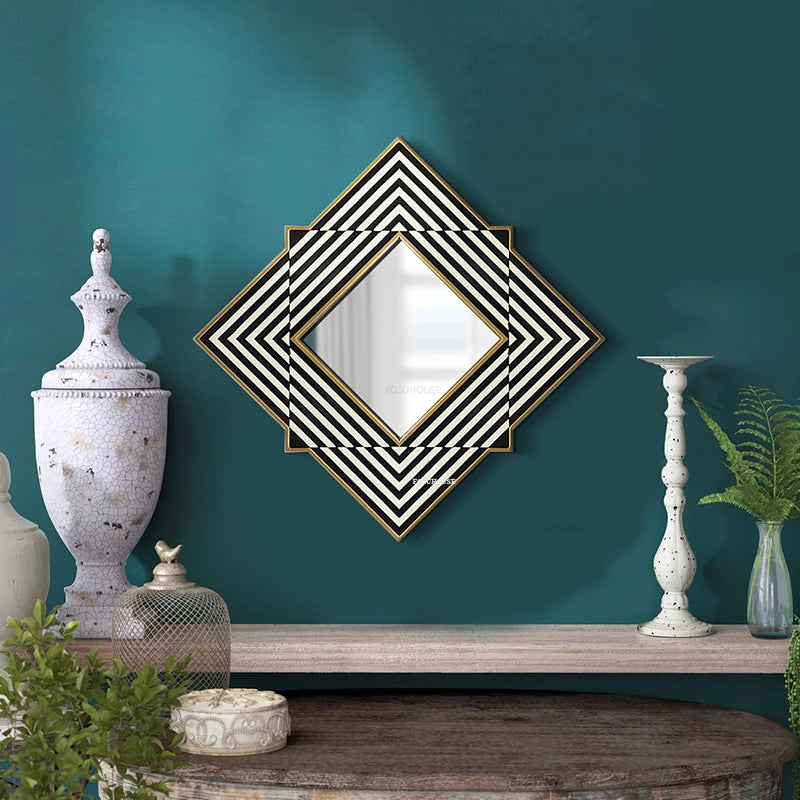 Deco Diamond Black & White Geometric Wall Mirror - main product view by LUMEVORO