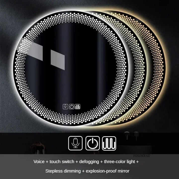 Aura Frosted Rim Frameless Round Wall Mirror - product detail view 15 by LUMEVORO